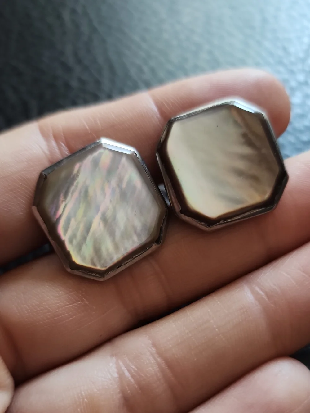 VTG Octagon Sterling & Mother-of-Pearl Cufflinks - Iridescent Shell